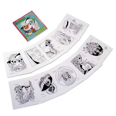 Ensemble de 10 cartes à colorier faites à la main Catrinas of Mexico