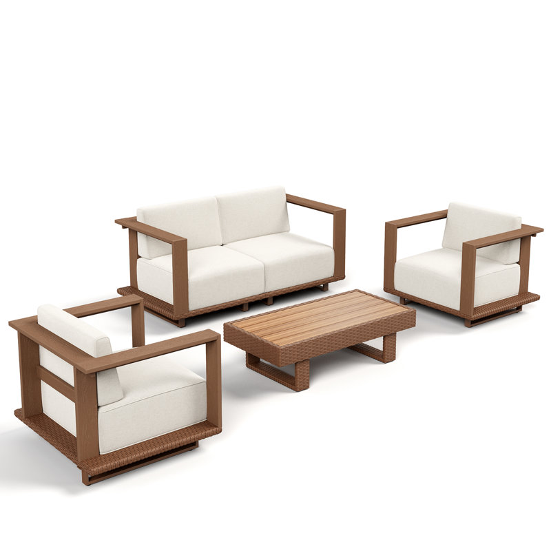 HDPE 4 - Person Outdoor Patio Set Wicker Seating Group With Cushions