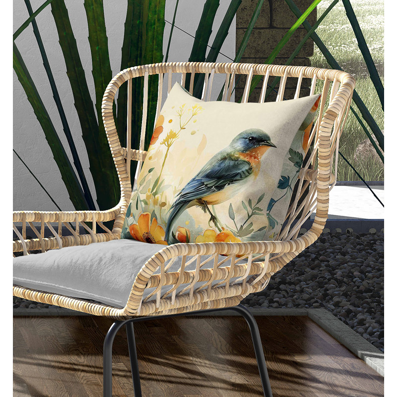 Coussin intérieur / extérieur Tranquil Thicket, Vert / Beige / Orange, Carré 26 po
