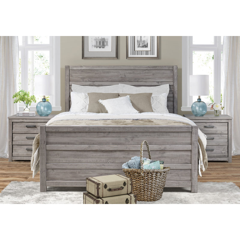 Romney Solid Wood Standard Bed, Antique Gray, Queen
