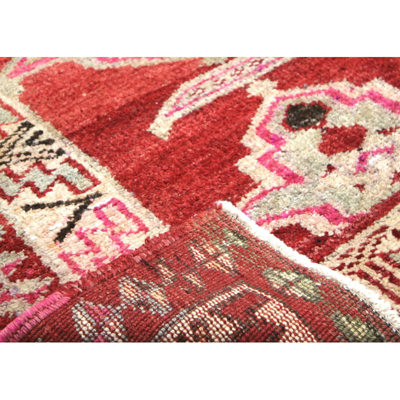 One-of-a-Kind Hand-Knotted 1960s 3' x 7'6" Runner Wool Area Rug in Red/Ivory