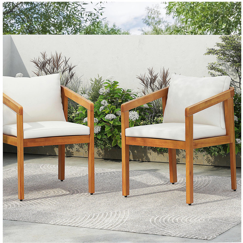 Chaise de salle à manger d'extérieur en bois d'acacia avec coussin (ensemble de 2)