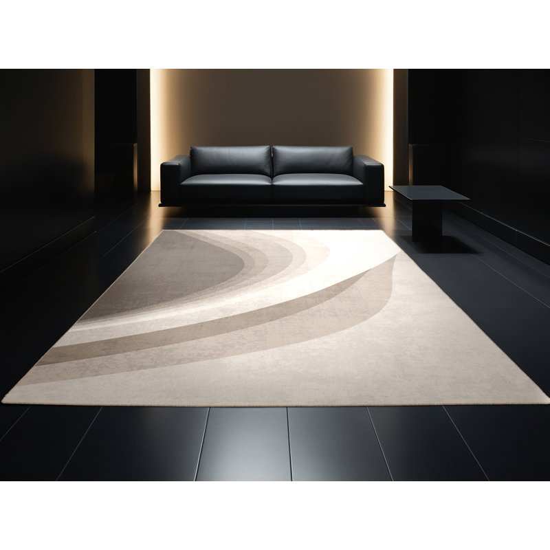 Soft Plush Eiler Minimalist Solid Color Area Rug in Beige – Beige Binding, 6' Square