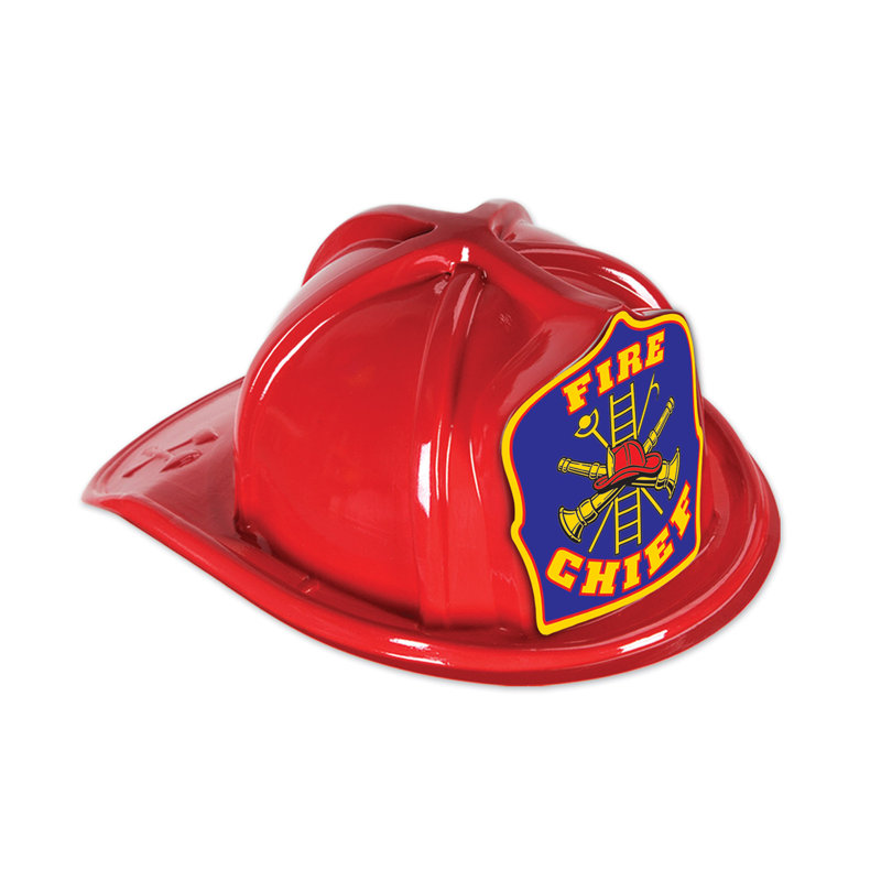 Chapeau de chef pompier en plastique, Rouge / Bleu