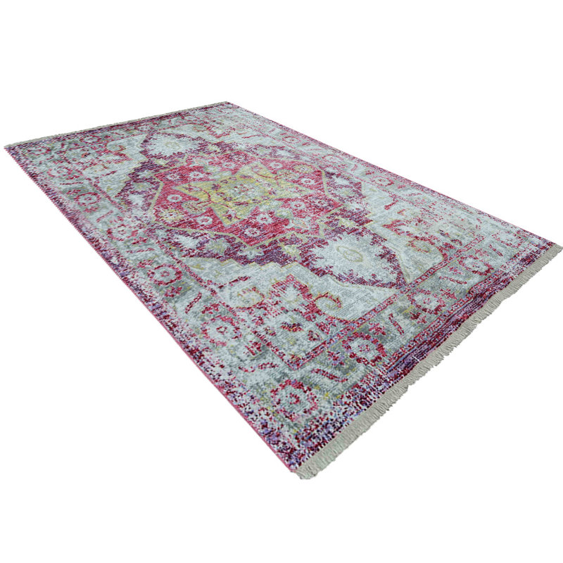 Tapis beige en polyester tissé à la machine tissé à la machine - couleur rose | Conception orientale