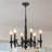 6-Light Matte Black Candle Chandelier, 20.47" French Country Farmhouse Dining Room Light with Adjustable Chain