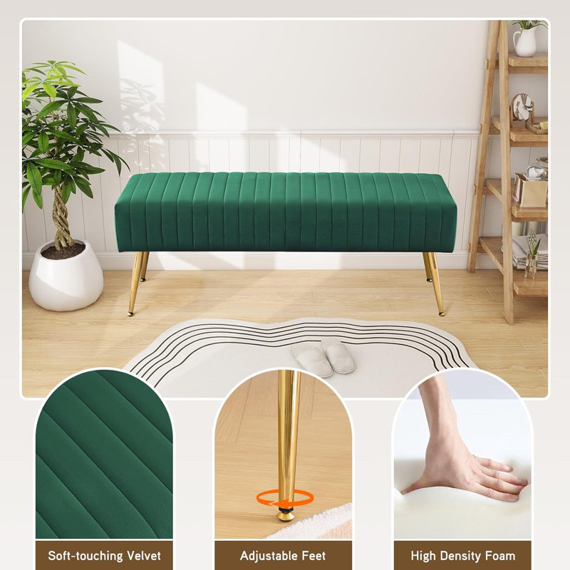 Rodjanae Velvet with Upholstery Bench, Dark Green