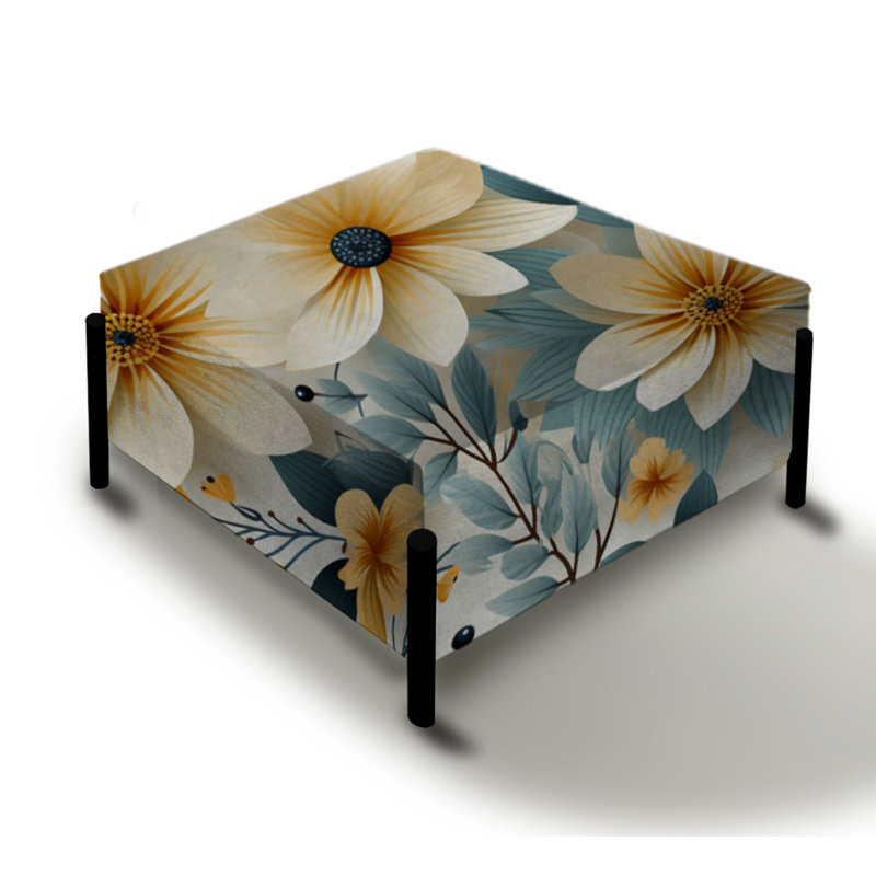 Blanc et vert géométrique beige à motif floral - grand repose-pieds carré floral