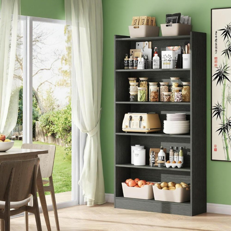 Bibliothèque à 6 niveaux avec panneau de particules 1 pièce l 7 po x P 1,6 po x H 5 po, Black