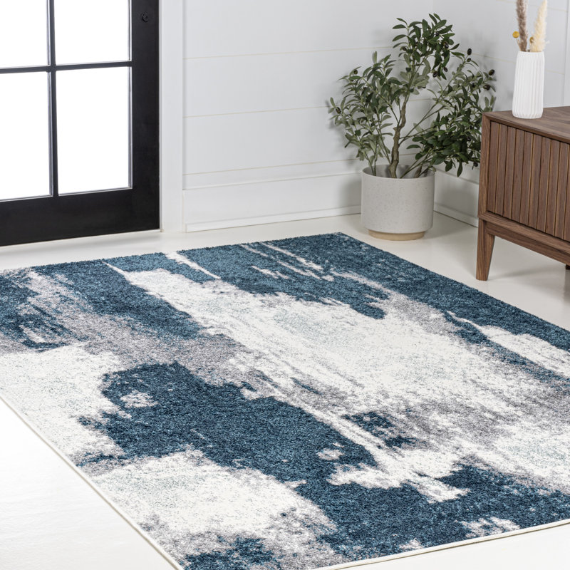 Tapis bleu marine / blanc Marusya, Rectangle 4 pi x 6 pi