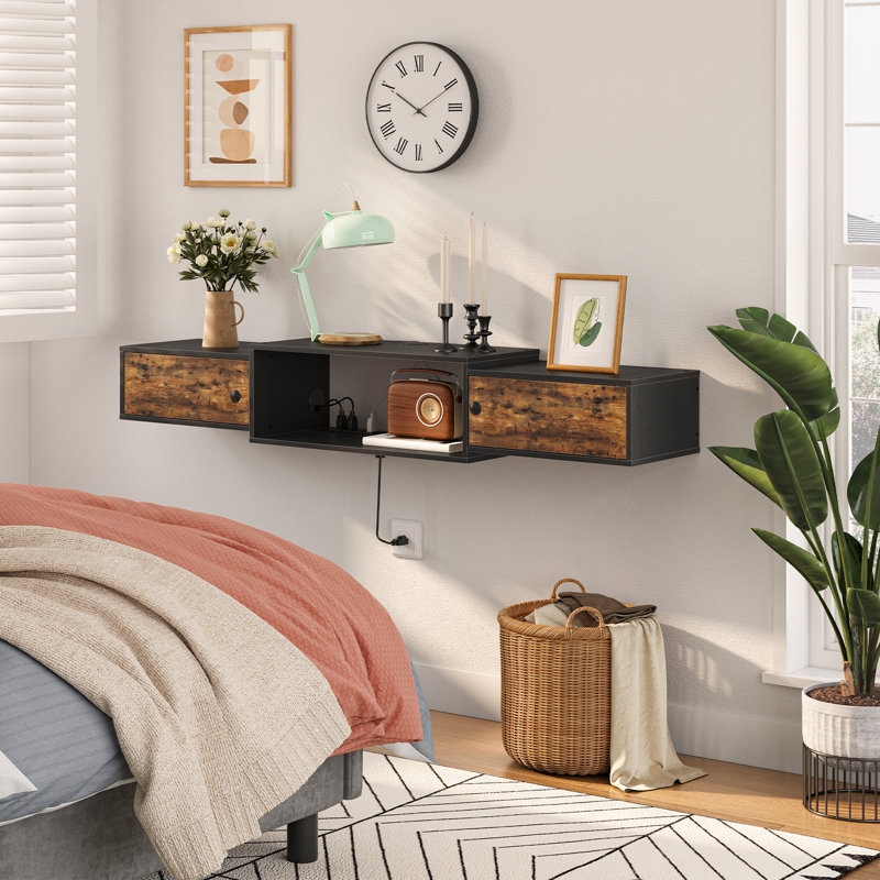 55" Floating TV Stand with Power Outlet, Modern Wall Mounted Media Console Shelf Cabinet for Under TV Storage, Entertainment Center