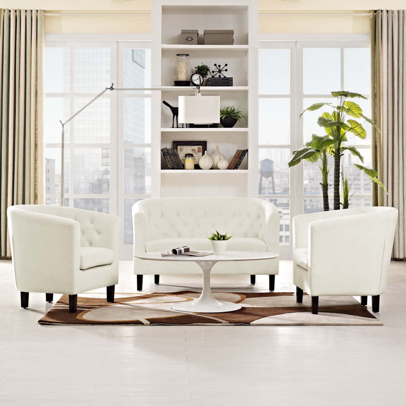 Ensemble de causeuse et fauteuil en velours 2 pièces Prospect, Velours ivoire