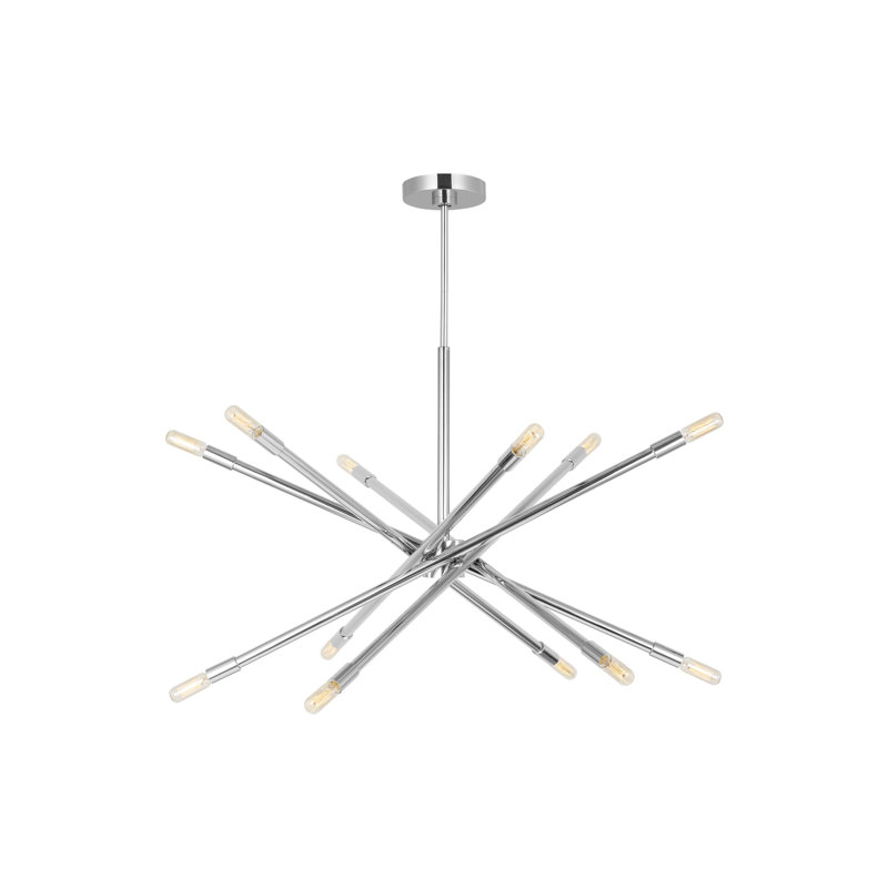 Lustre spoutnik 12 lumières à intensité variable, Nickel poli, H 20,625 po x l 29,75 po x P 29,75 po
