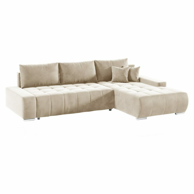 Asaan 3 Seater Velvet Sofa & Chaise, Right Hand Facing, Beige