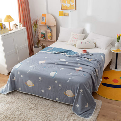 Blanket Reversible 100% Cotton 6 Layer Quilt Bed Blanket Soft Warm Throw Sofa Couch Toddler Kids Cartoon Travel Coverlet Sheet (Universe, Twin 56" X 76")