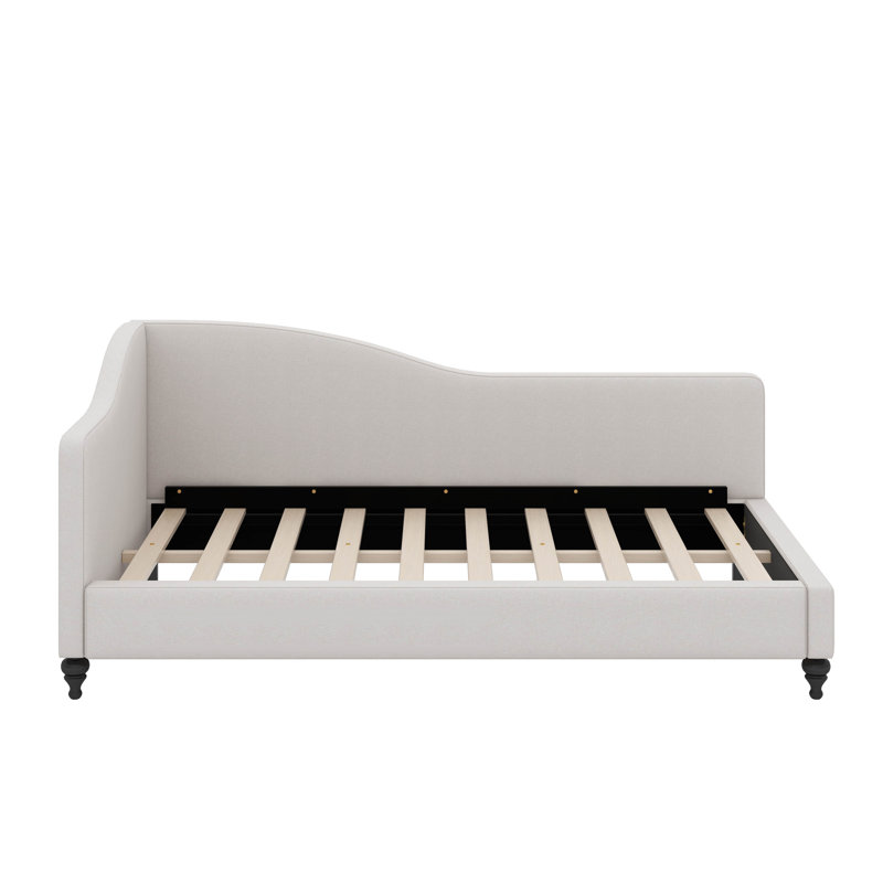 L-Shaped Linen Daybed With Solid Wood Legs, Beige, Twin