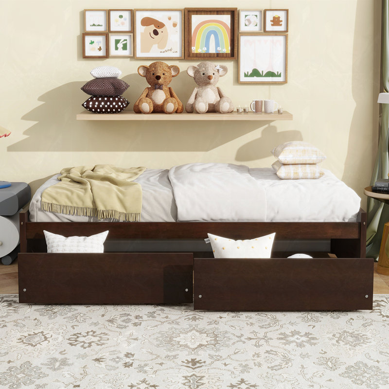 Twin Size Bed with 2 Drawers, Espresso