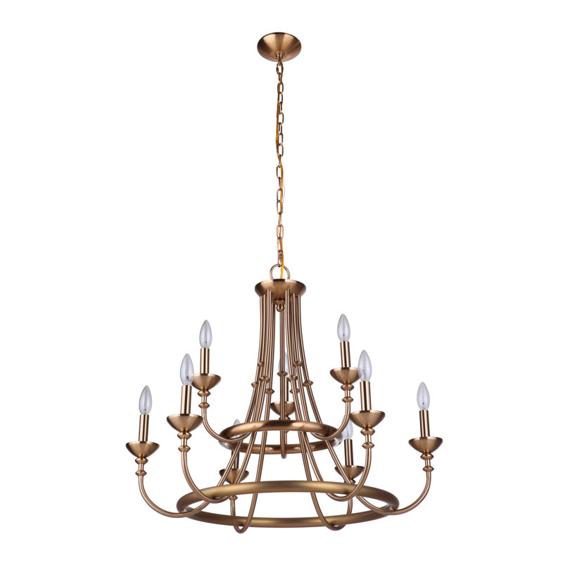 Lustre à niveaux 9 lumières de style bougie Amoi, Laiton satiné