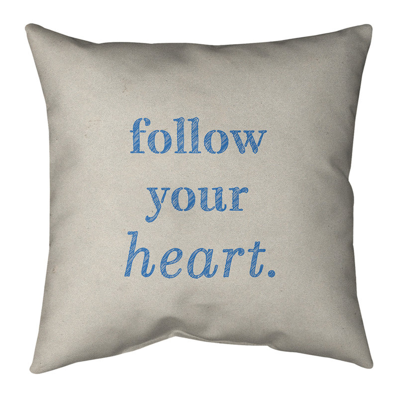 Coussin «Hand Your Heart», Beige/bleu, 26 po x 26 po, Polyester/ Bourre en polyester