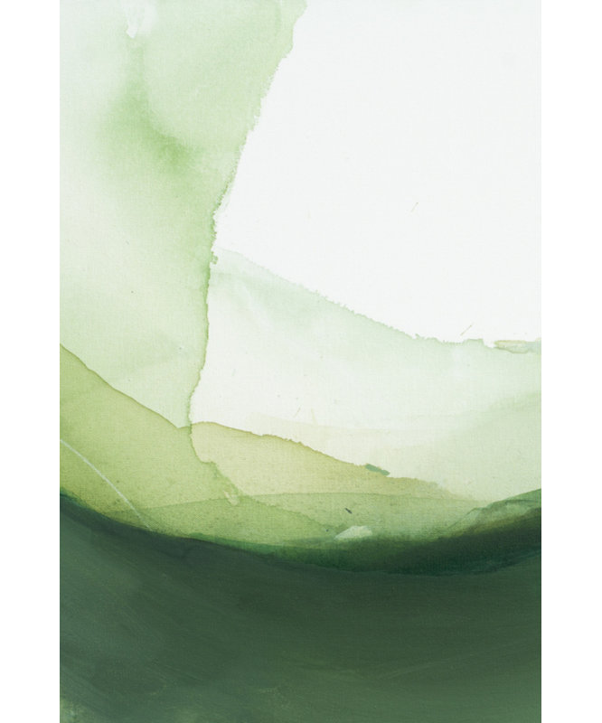 «Serene Green Landscape» par Arohika Verma - Art mural abstrait - reproduction encadrée avec passe-partout 32 x 48 (blanc)