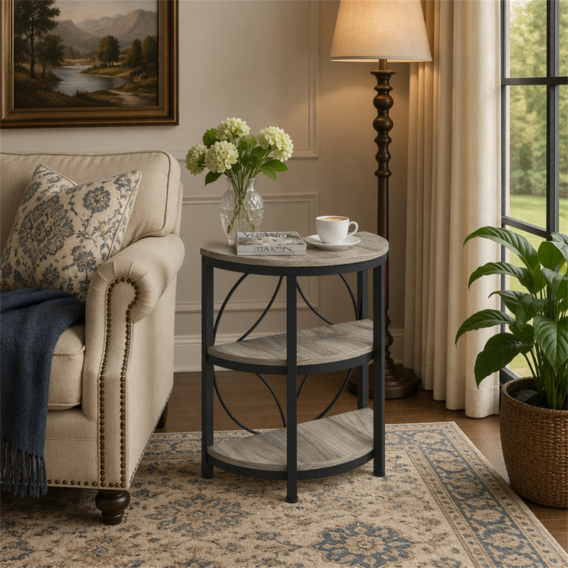 Table de bout demi-ronde, Gris / Noir, Gris