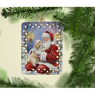 Ornement en porcelaine Maltipoo avec le père Noël