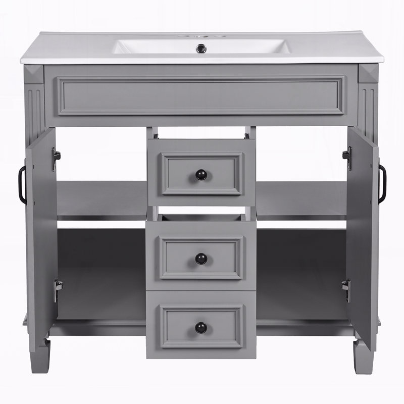 Meuble-lavabo 36 po avec lavabo supérieur, Gris