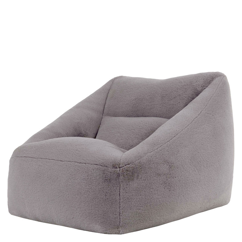 Bean Bag Bazaar Natalia Faux Rabbit Fur Classic Bean Bag and Round Footstool, Grey