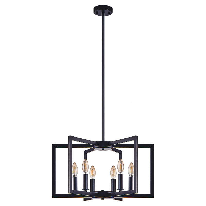 Modern Geometric Metal Chandelier With Adjustable Rods, 6 Lights, Matte Black
