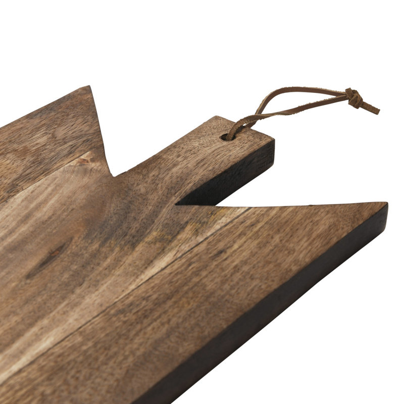 Geometric Wood Cutting Board with Leather Tie, Natural