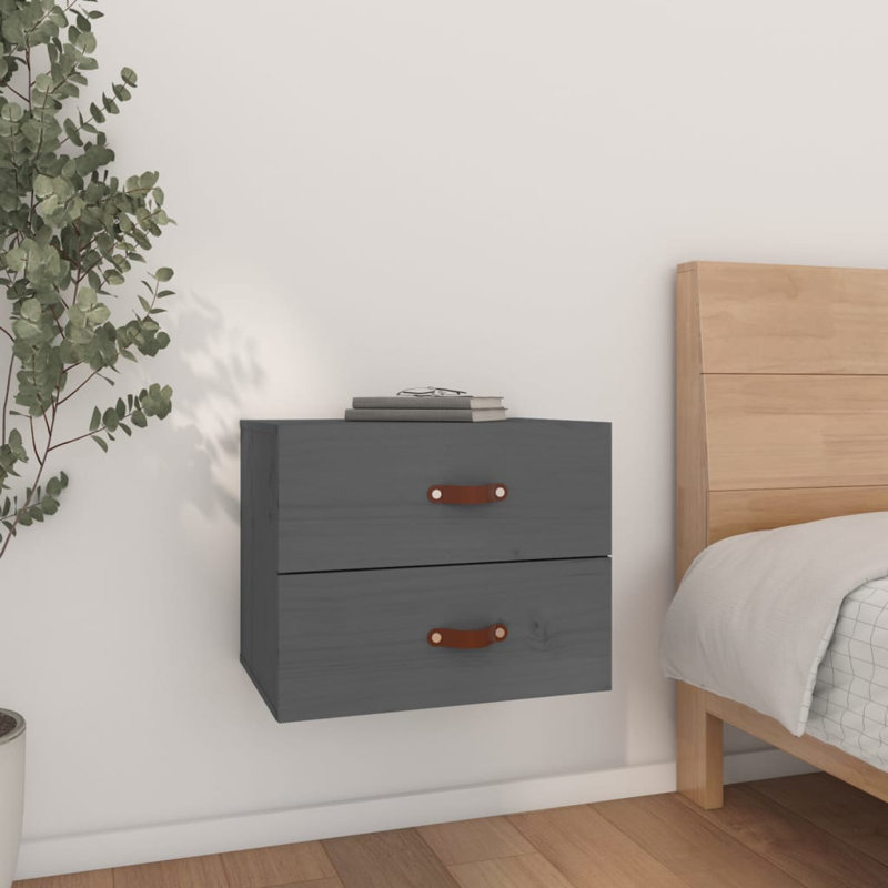 Kareema 50cm W Solid Wood Bedside Table, Grey