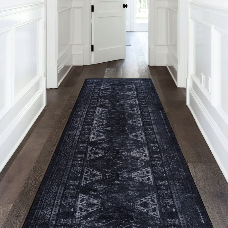Tapis pliable pour couloir - lavable, antidérapant, à poils courts et noir et gris pour animaux de compagnie, 2 pi 6 po x 10 pi lavable sans perte de poils, doux et sécuritaire