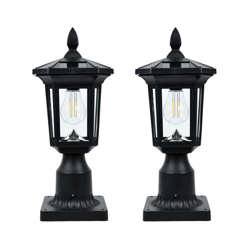 Lampadaires noirs noirs à énergie solaire résistants aux intempéries avec éclairage DEL du crépuscule à l'aube, idéal pour les cours, les allées et les patios (ensemble de 2)