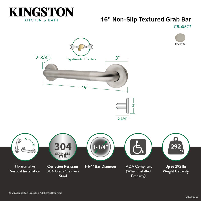Kingston Brass Made To Match 1-1/4 Inch O.D Grab Bar, 16" W
