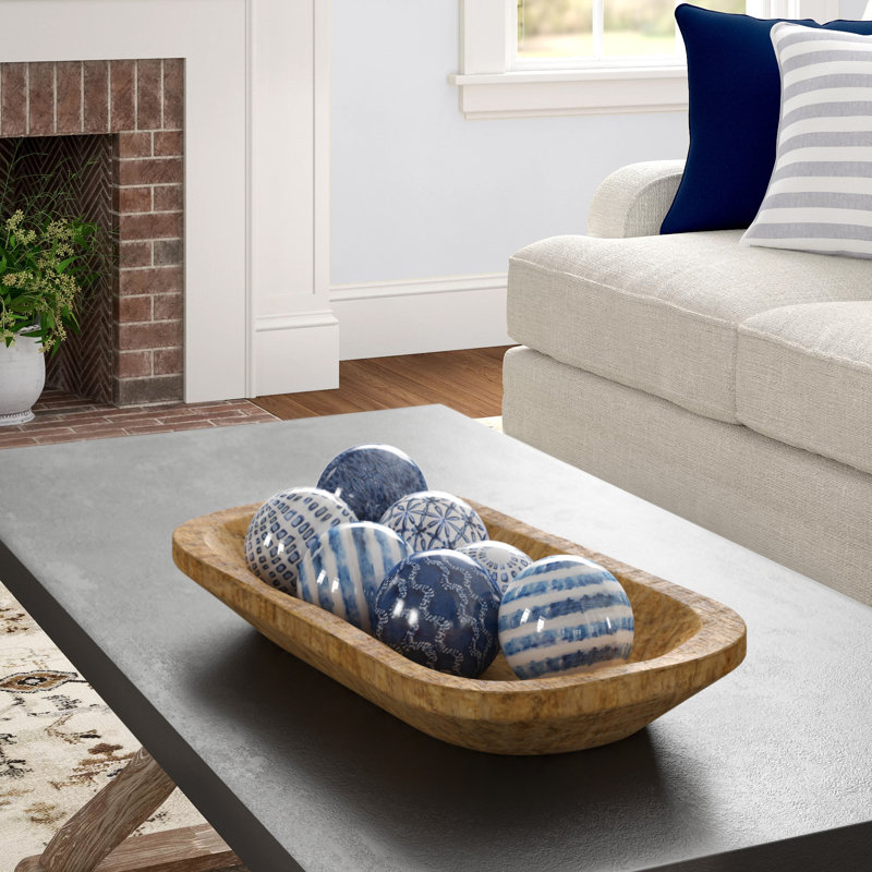 Tulon Hand-Carved Solid Wood Decorative Bowl , Natural, 3" H x 22" W x 12" D