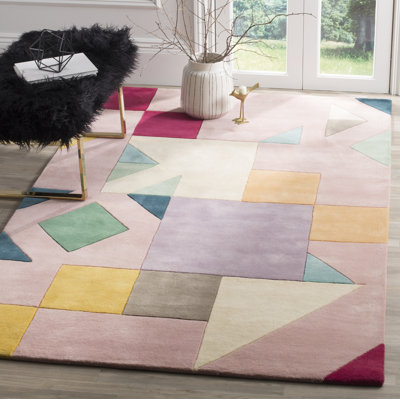 Tapis rose / orange / beige en laine touffeté à la main Harsirat