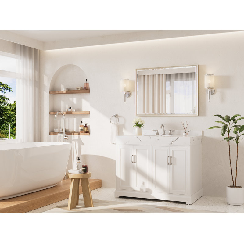 Miroir de salle de bain rectangulaire biseauté avec cadre en aluminium , 40 po x 30 po, Nickel brossé