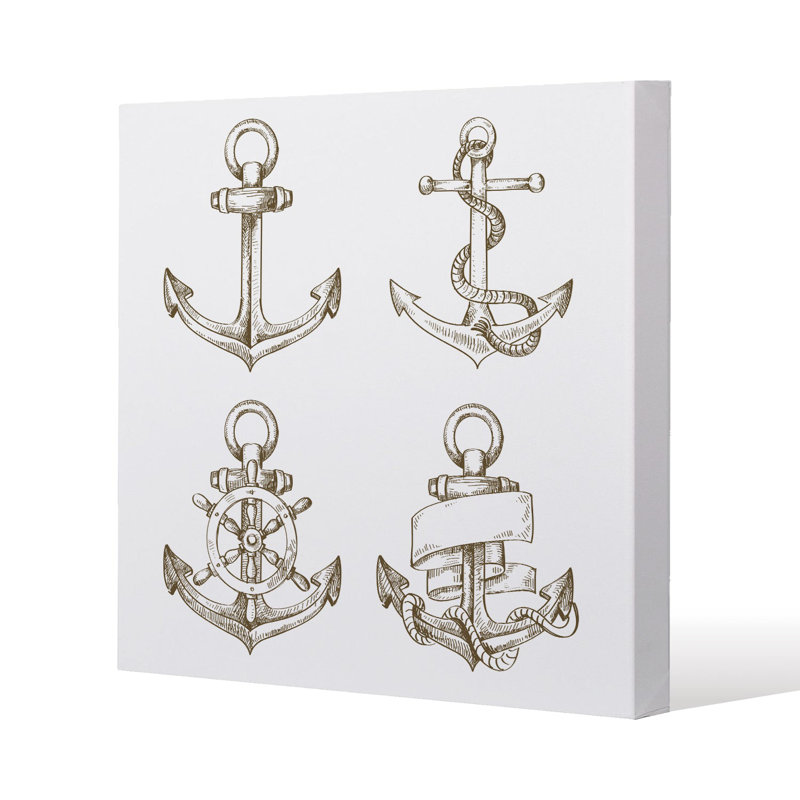 Drawn Anchors Slim Style Canvas Print, 15mm Slim Real wood., 60 cm H x 60 cm W