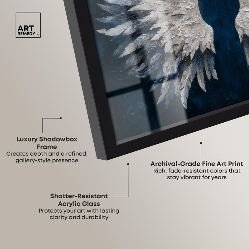 Angel Wings on Navy Christian Decor Shadowbox Print by Art Remedy, 13" H x 13" W, Black