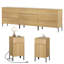 Ensemble de chambre à coucher 5 pièces, 3 commodes à trois tiroirs et 2 tables de chevet avec stations de recharge, ensemble de rangement en bois cannelé avec pieds en métal, suite de chambre moderne pour chambre à coucher-118099890