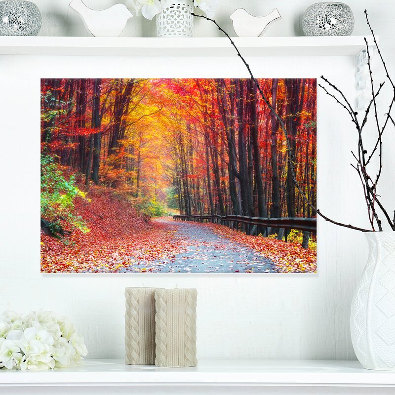 Road In Beautiful Autumn Forest On Canvas Photograph