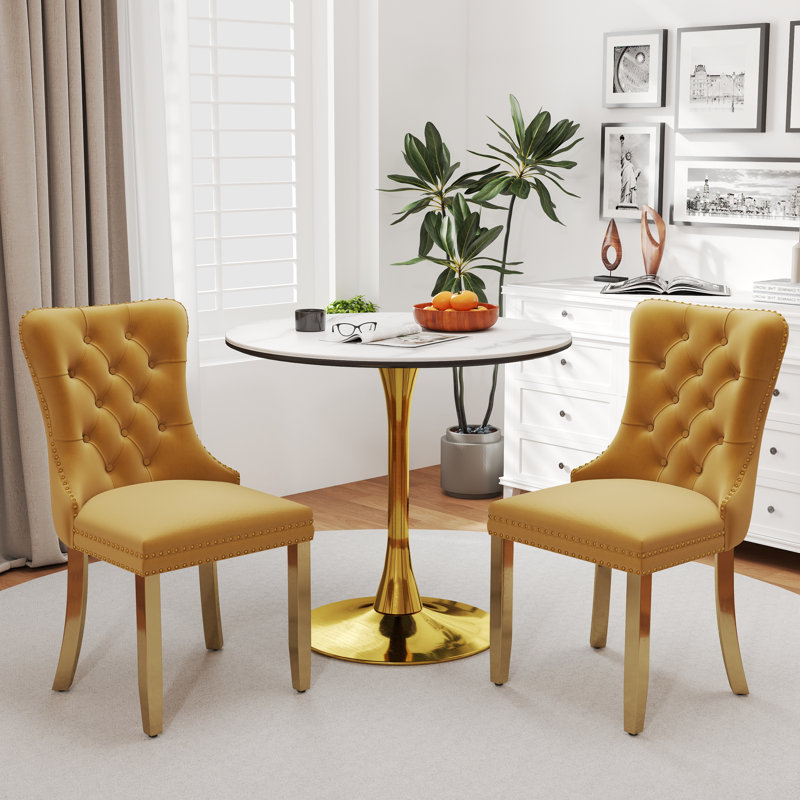 32in Round Pedestal Dining Set, Yellow, 3