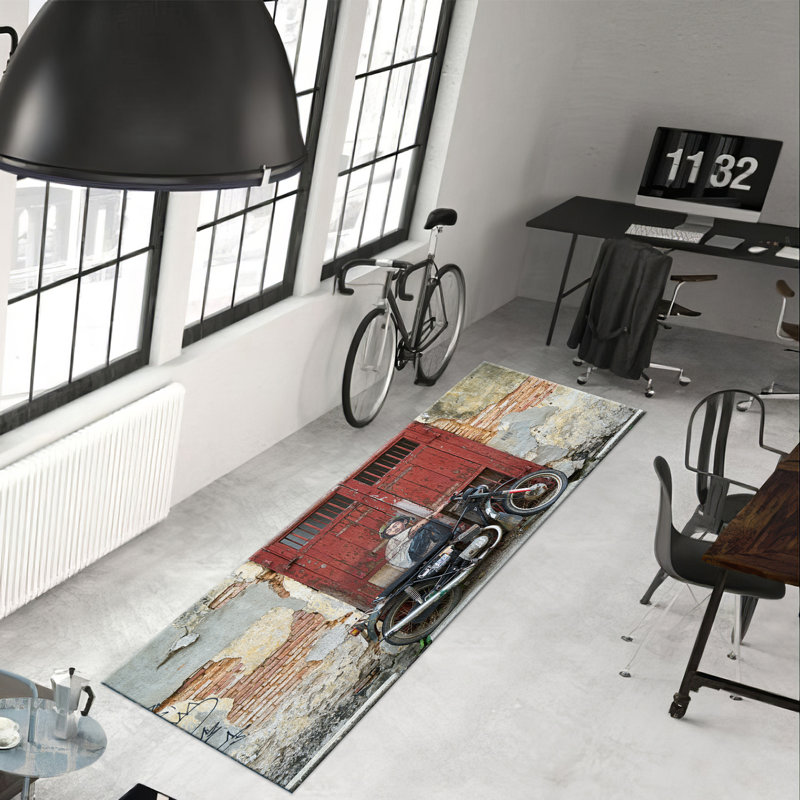 Delicate Floral Design Printed Goblen Fabric Rug in Bold Red and Soft Cream Hues for a Sophisticated Addition to Any Living Space