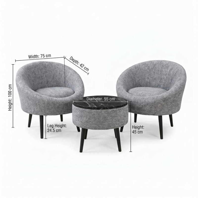 Ensemble de fauteuil à oreilles et table basse (3 pièces), Grey Polyester Blend, Black