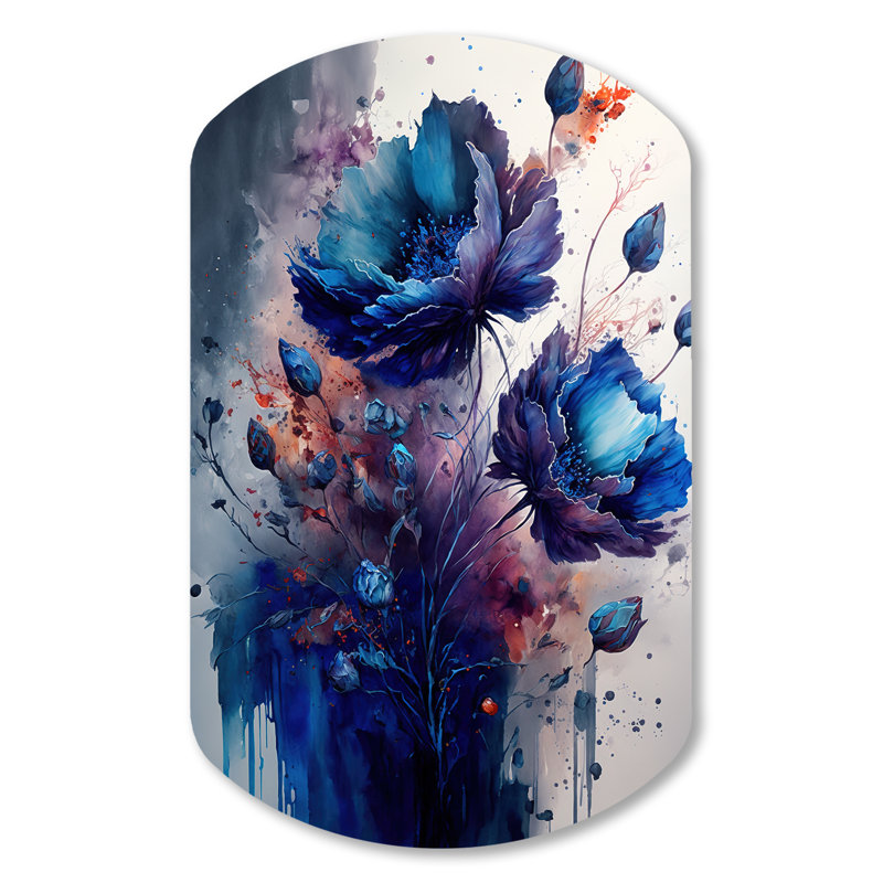 Décoration murale vibrante en forme de cylindre bleu - Bouquet de fleurs bleu vibrant II, H 31 po x l 19 po