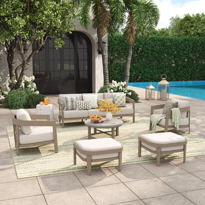Harmonti  Patio Aluminum 5 Person Conversation Set With Concrete Table And Ottomans