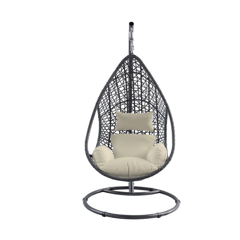 Bravo Outdoor Swivel Papasan Chair, Gray Frame/Cream Cushion