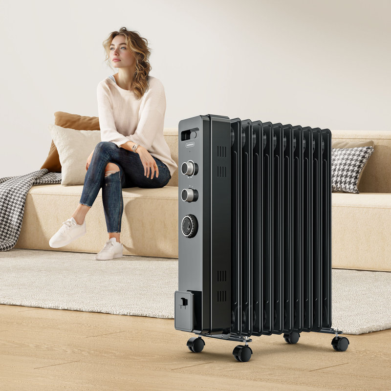 VonHaus 2500 Watt Electric Radiator Space Heater with Adjustable Thermostat, Black