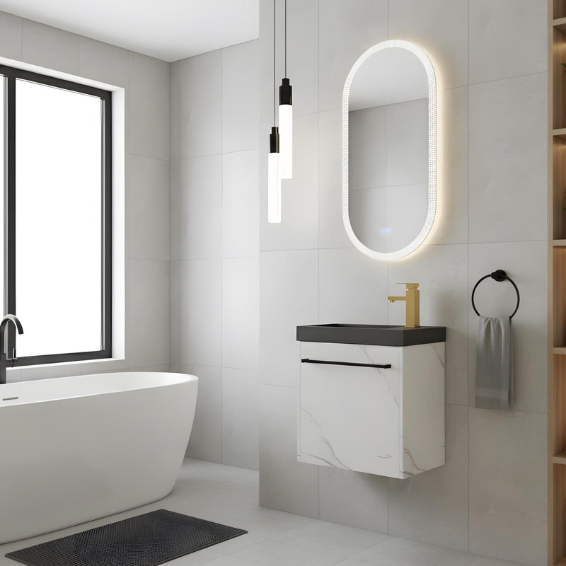 Meuble-lavabo mural 20 po avec lavabo, Blanc, Noir