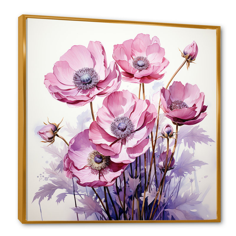 Impression de coquelicot mauve - coquelicots, H 36 po x l 36 po x P 1,5 po, Cadre flottant doré